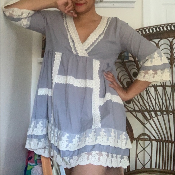 Velzera EUC blue and white lace bohemian dress - Picture 3 of 16